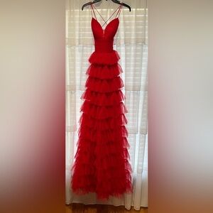 Red Tiered Tulle gown